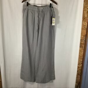NWT INC 100% Linen Grey Wide Leg Regular Fit Pull On Pants 14